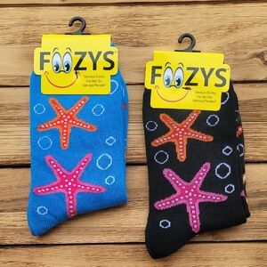 NWT Fozzy Starfish Socks - Bright Blue and Black 2 Pair Set